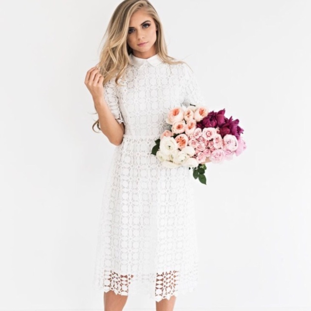 Jessakae White Lace Romantic Collar Dress